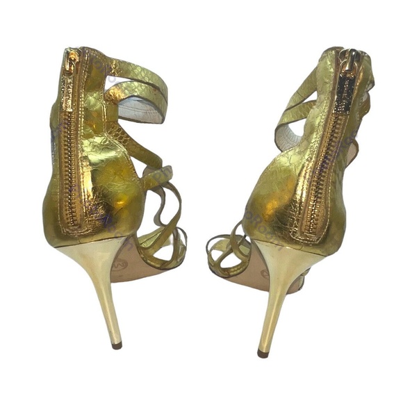 Michael Kors Heel Sandals Size 8.5 M, Gold Leather - Picture 3 of 6